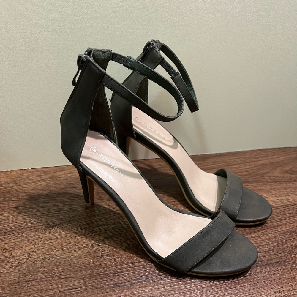 Olive Green Heels with Ankle Strap